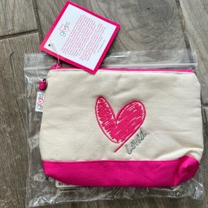 Pink canvas embroidered mini zipper case